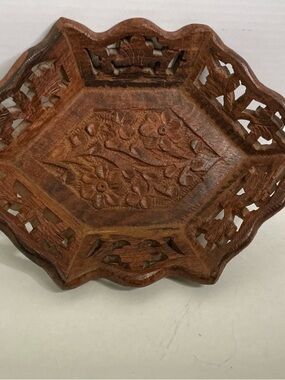 Hand-Carved Wooden Decorative Bowl - Brown